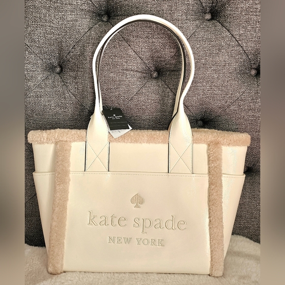 Kate Spade New York Cream Sherpa Trim Tote Bag NWT $500 Retail - Picture 1 of 12